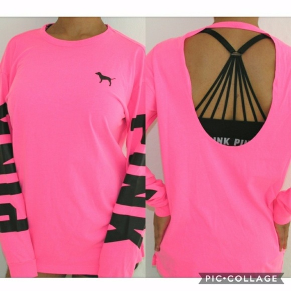 PINK Victoria's Secret Tops - Victoria's Secret PINK Open Back Campus Tee Shirt